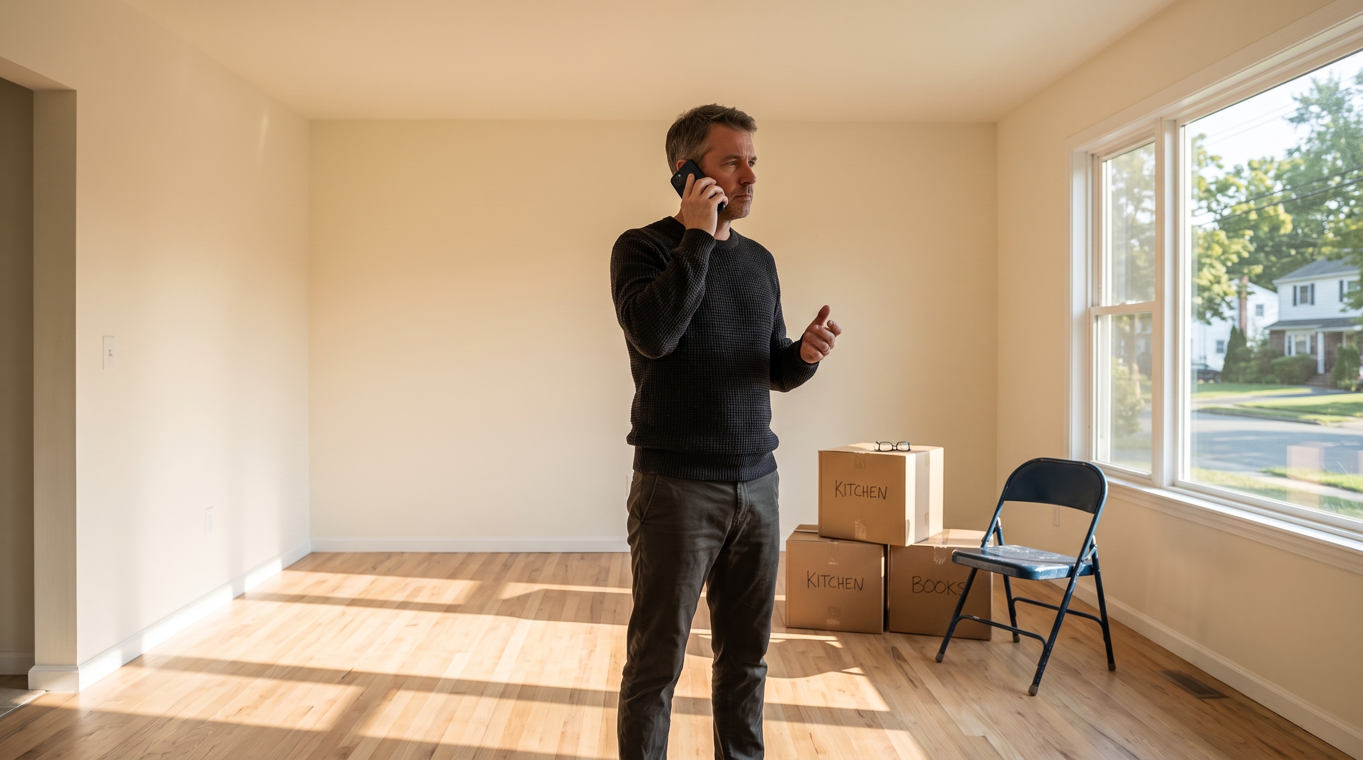 Consumer on the phone reviewing moving paperwork after a shipment failed to arrive